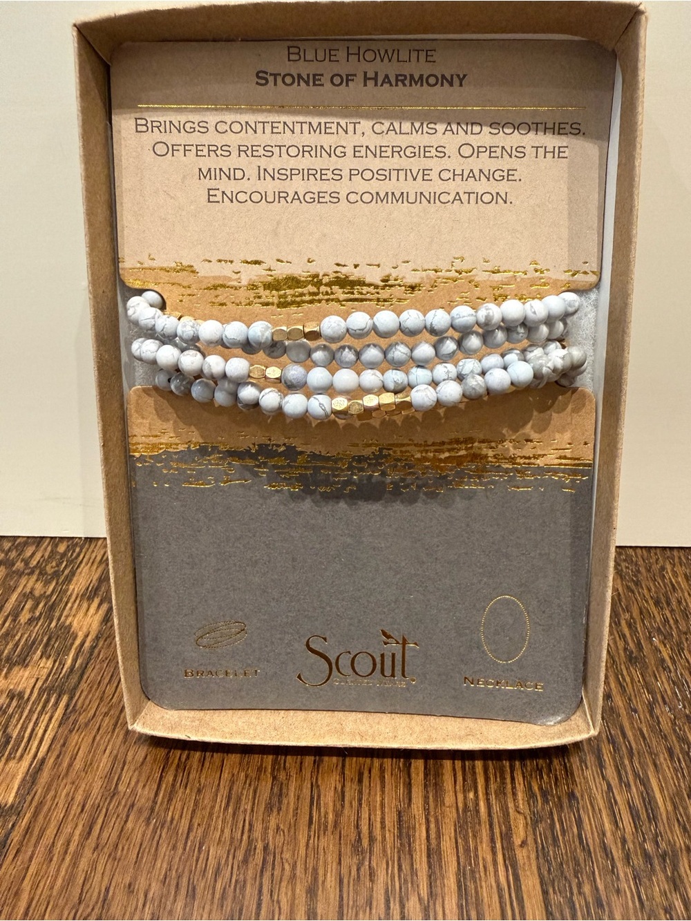Scout Blue Howlite Beaded Wrap Bracelet/ Necklace - Light Blue/Gray/Gold